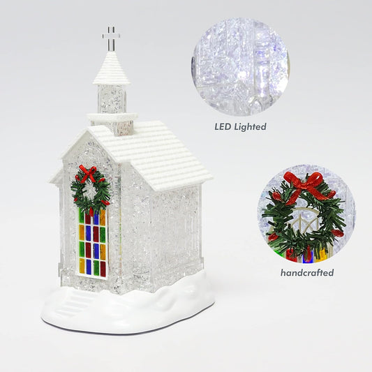 Lighted Chapel Church LED Acrylic Holiday Tabletop Decoration Glittering Crystal Church