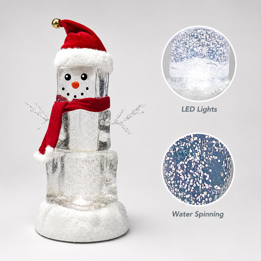 Acrylic Ice Cube Snowman Light-Up Glitter Water Spinning