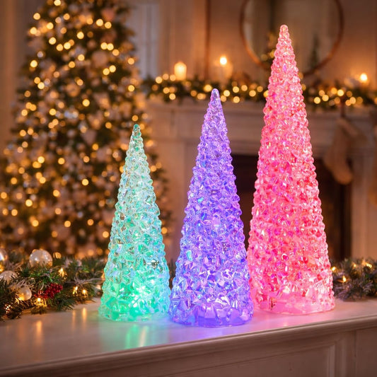 Acrylic Tree Set 3 Pack Color Changing Tabletop Holiday Decoration LED Lighted