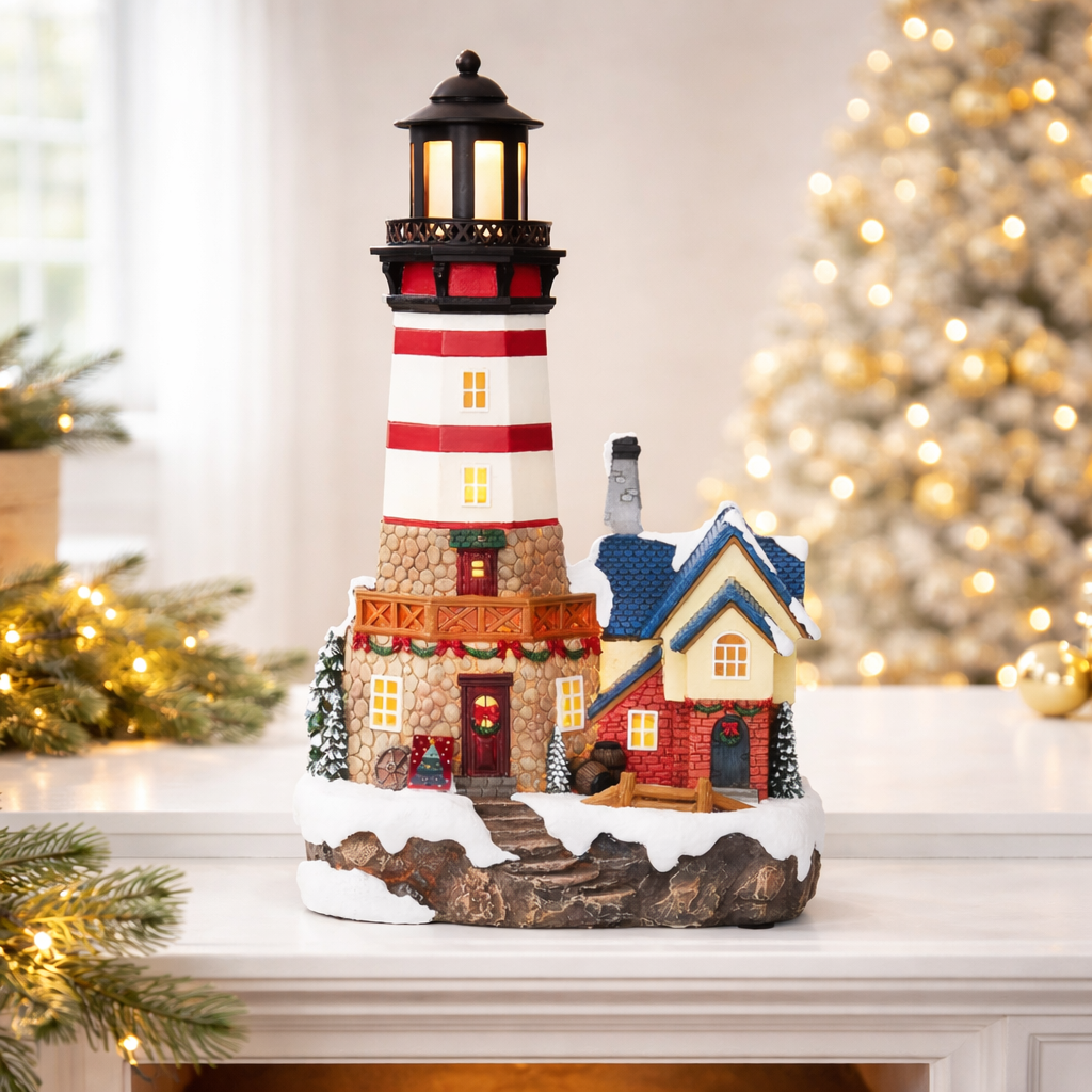 Christmas Lighthouse 13.58”H Handcrafted Polyresin LED Holiday