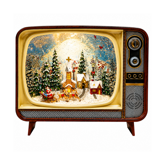 Retro Christmas TV Scene LED Light-Up Water Spinning Snow Globe Battery Operated