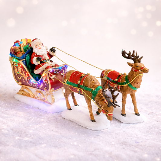 Santa Riding Sleigh with Reindeer Christmas Decoration LED Lighted Tabletop Display
