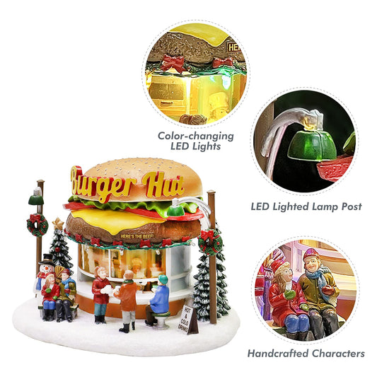 Christmas Village Burger Shop LED Lighted Building with Music