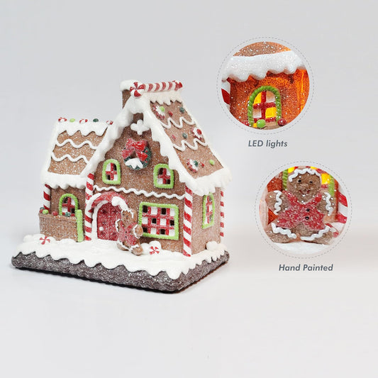Gingerbread House Light Up Christmas Village Decoration 7.5” LED Handcrafted