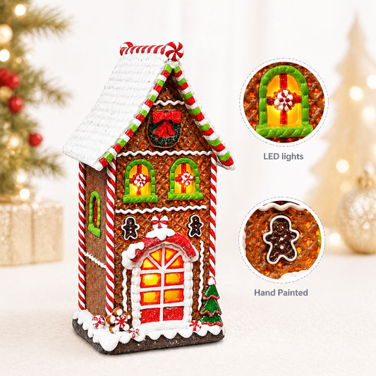Gingerbread Village House LED Light Up Christmas Decoration 12.9” Handcrafted Holiday Decor