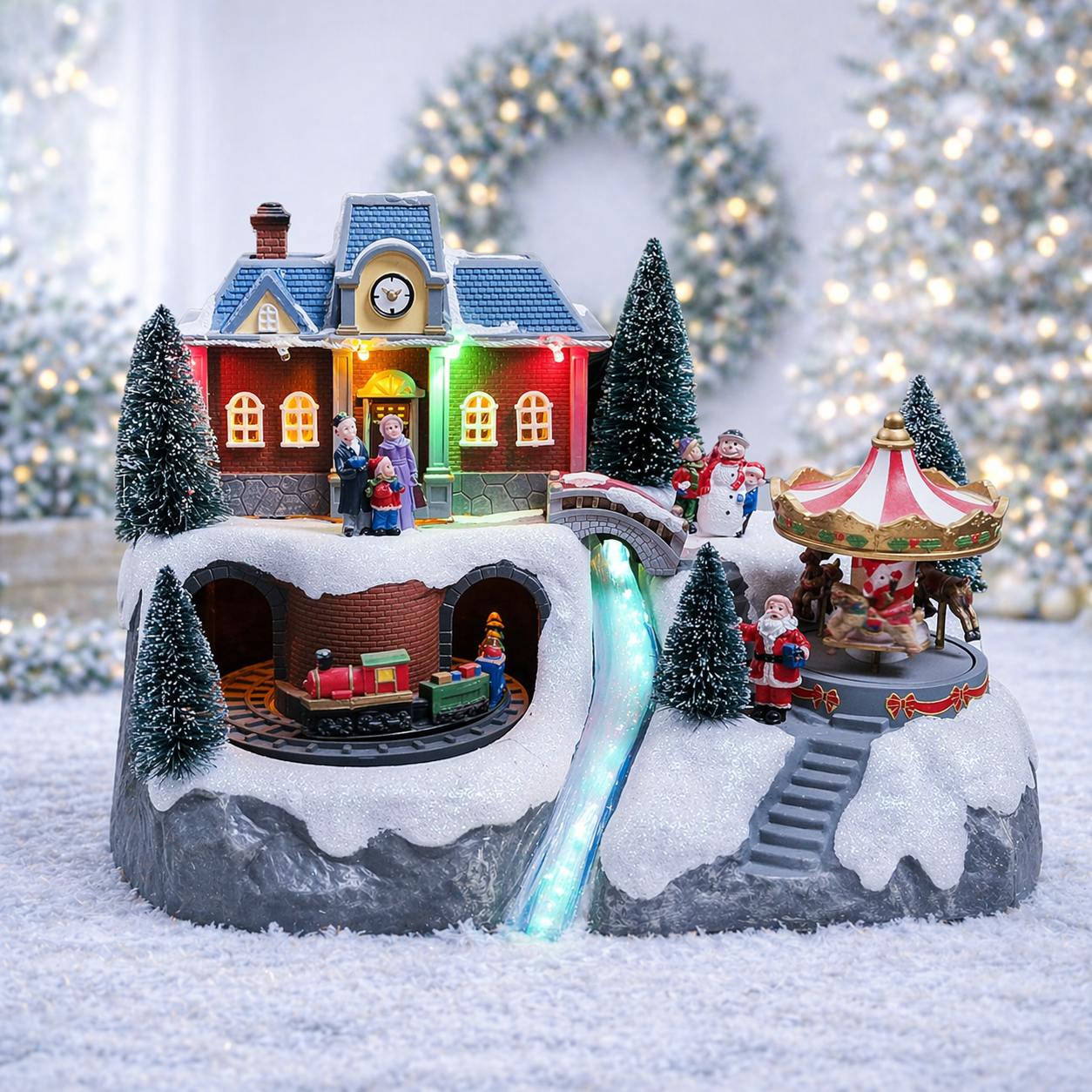 ANIMATED TRAIN VILLAGE アニメーテッドトレイン ウィレッジ Animated Moving Train & Carousel Musical Christmas Village 8.5”H