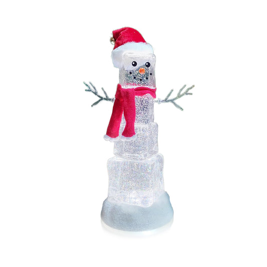 Ice Cube Snowman Snow Globe 13.5”H LED Lighted Spinning