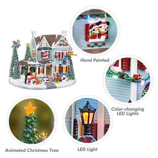 Lighted Holiday Village with Music Volume Control Hand-Painted Disney Characters Power