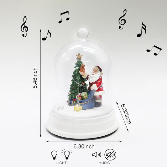 Lighted Santa Dome Cloche Festive Tabletop Decoration with Santa