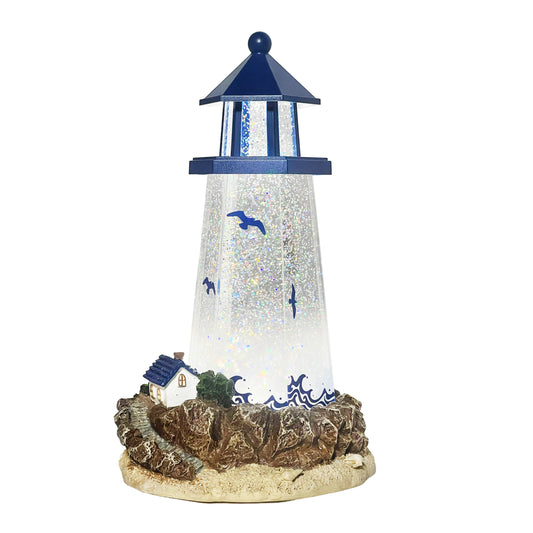 Lighthouse Water Globe by Moments in Time 11.5” Acrylic Spinning Glitter