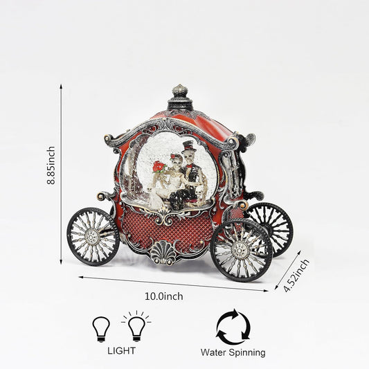 Spooky Halloween LED Water Globe Skeleton Wedding Carriage Pumpkin Coach Glitter
