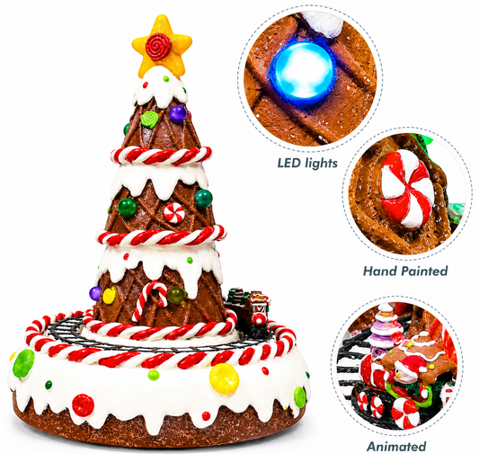 Gingerbread Christmas Tree with Animated Train