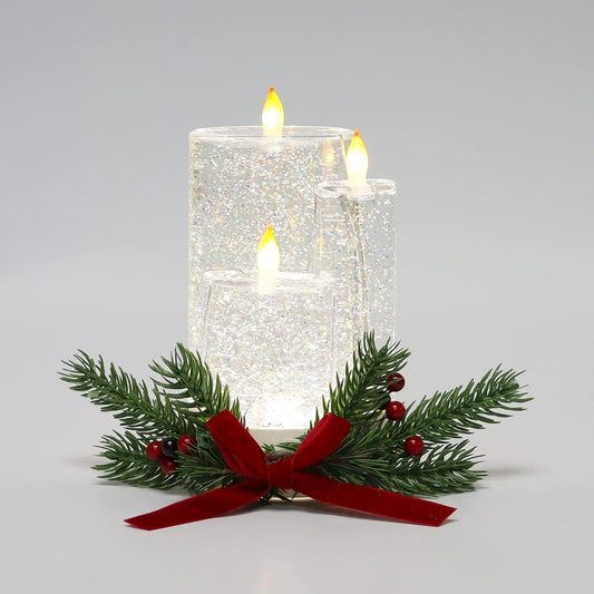 Snow Globe Candle Water Spinning LED Lighted Acrylic Candle