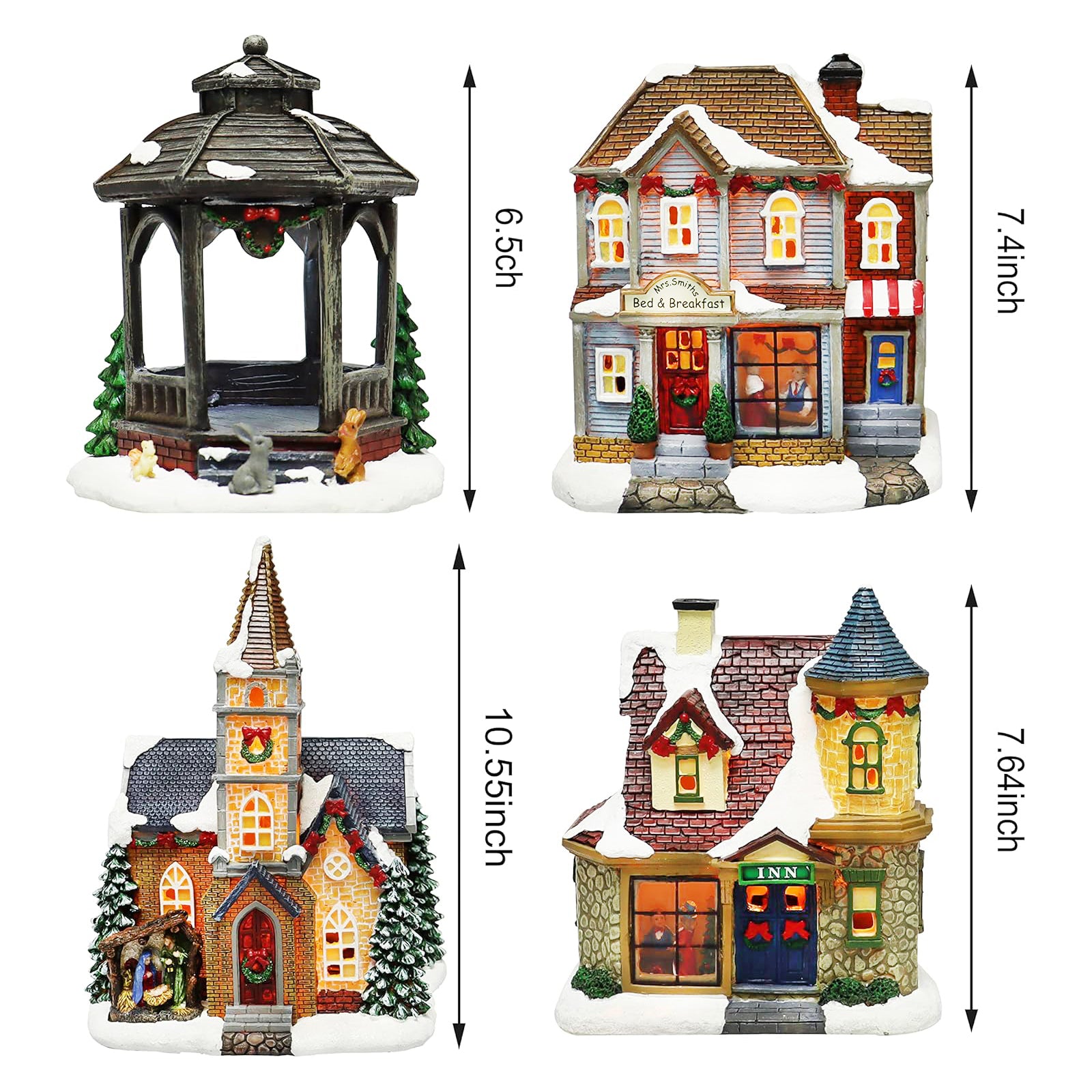 20-Piece Lighted Christmas Village Set with LED Lights Battery Operated Miniature Holiday Town