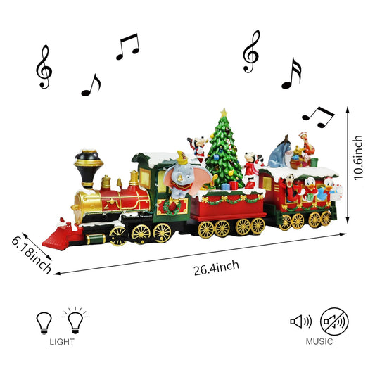 3 Pieces Disney Christmas Holiday-Themed Train Set with LED Lights and Plays Music
