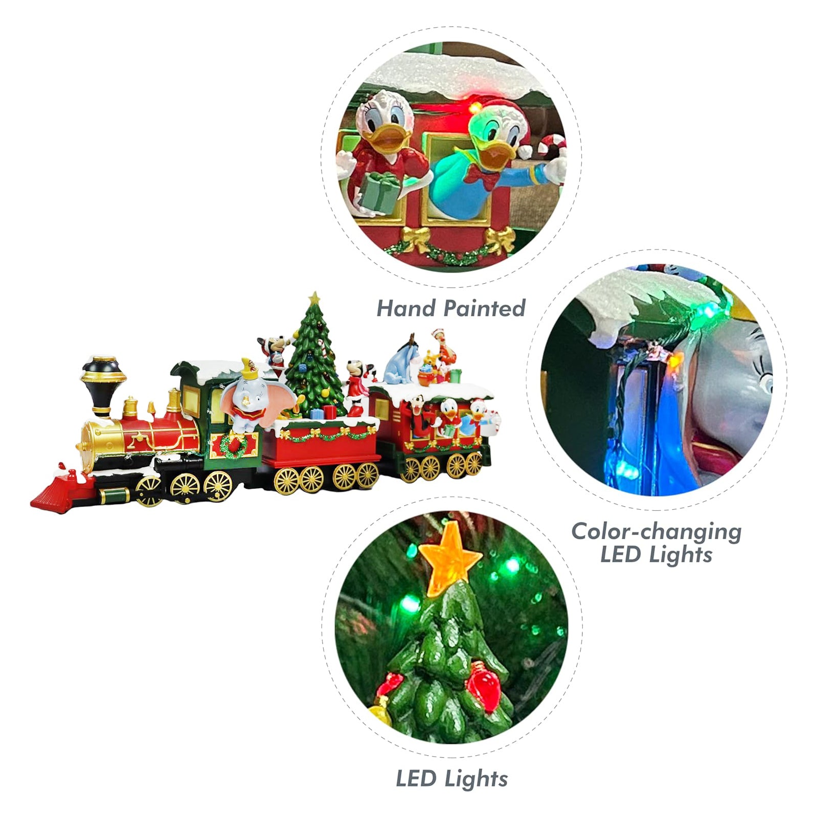 3 Pieces Disney Christmas Holiday-Themed Train Set with LED Lights and Plays Music