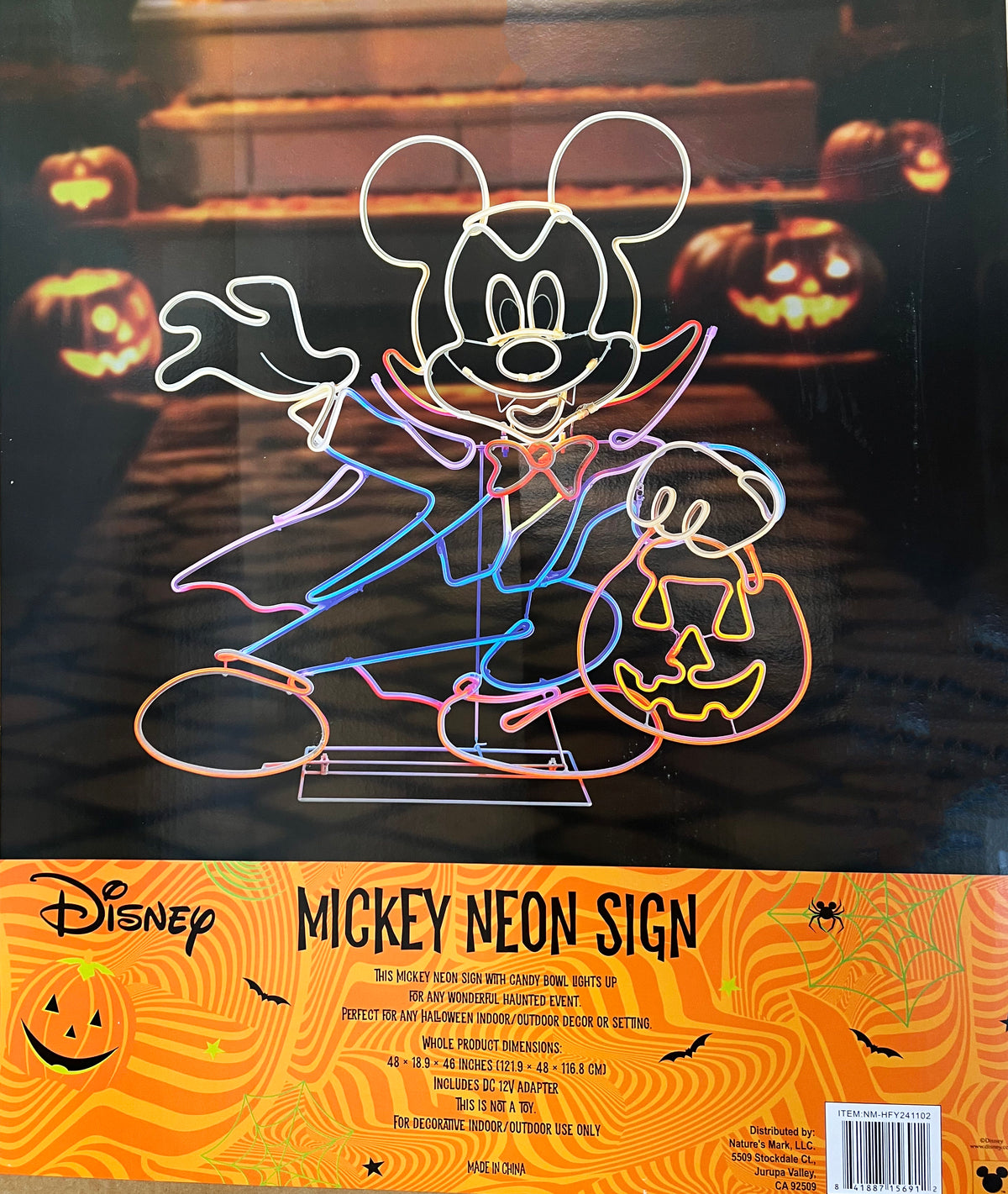 Mickey Mouse Halloween Neon LED Decoration, 48 Inch Light Up Plastic Holiday Display