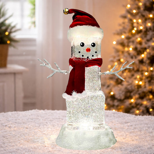 Acrylic Ice Cube Snowman Light-Up Glitter Water Spinning