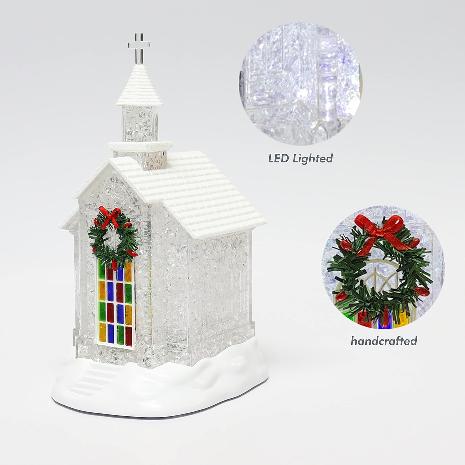 Lighted Chapel Church LED Acrylic Holiday Tabletop Decoration Glittering Crystal Church