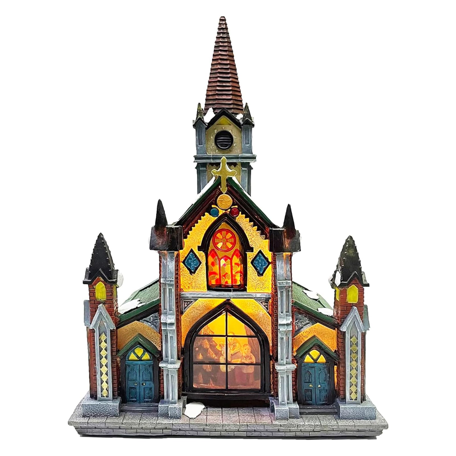 Cathedral Church Hand-Painted Polyresin Lighted Building with LED Lights