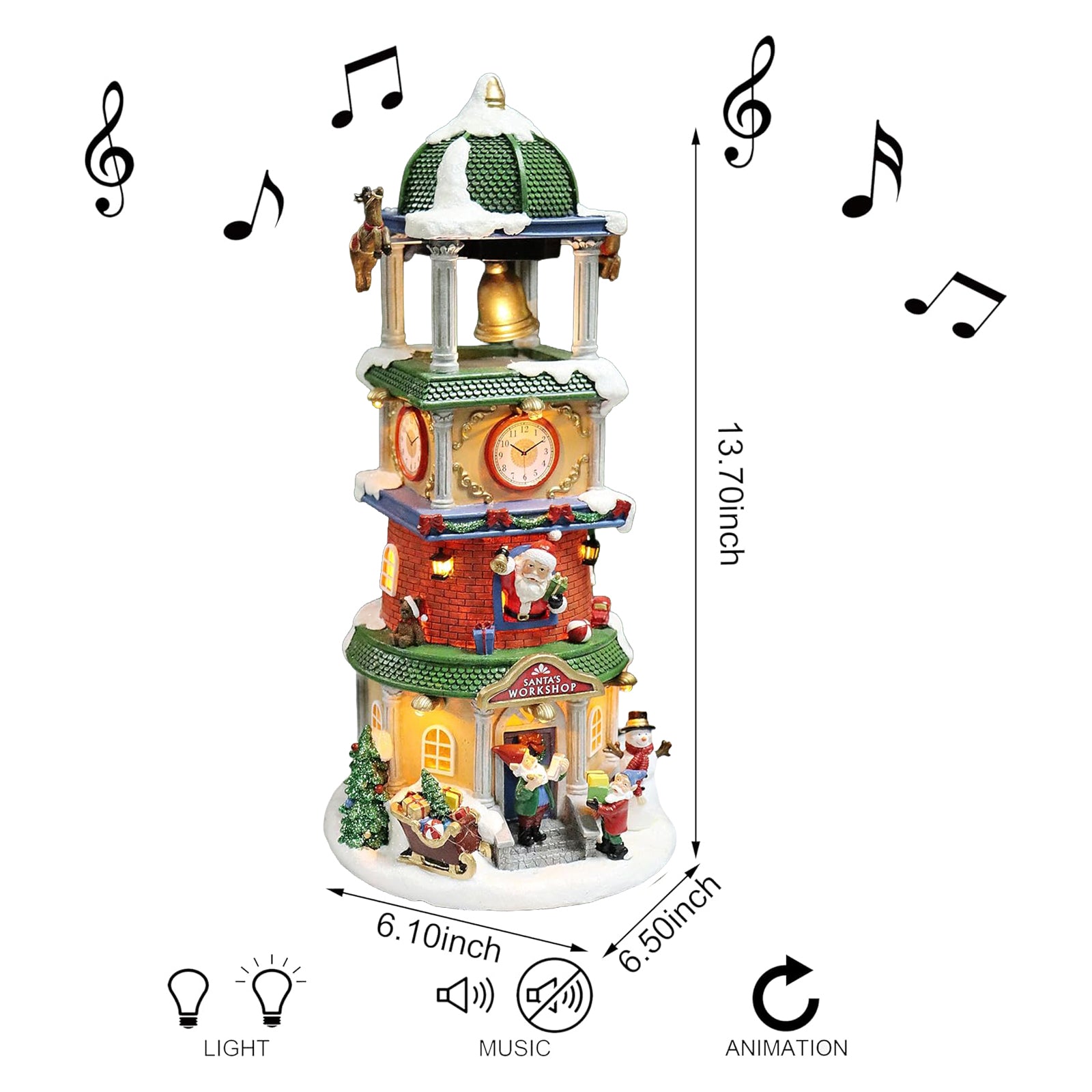 Polyresin Christmas Village Clock Tower