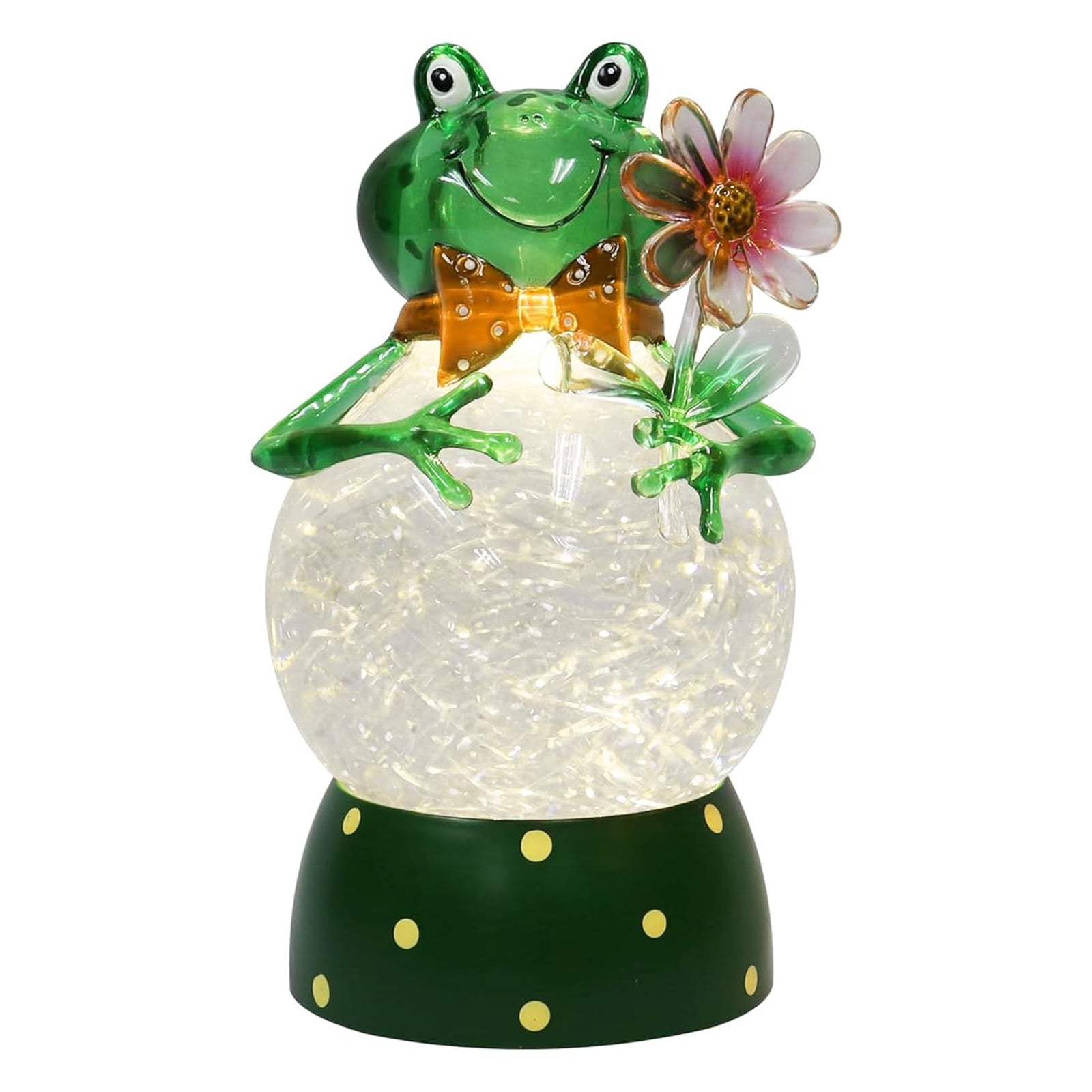 Acrylic Frog Snow Globe LED Light-Up Water Glitter Ball with Flower