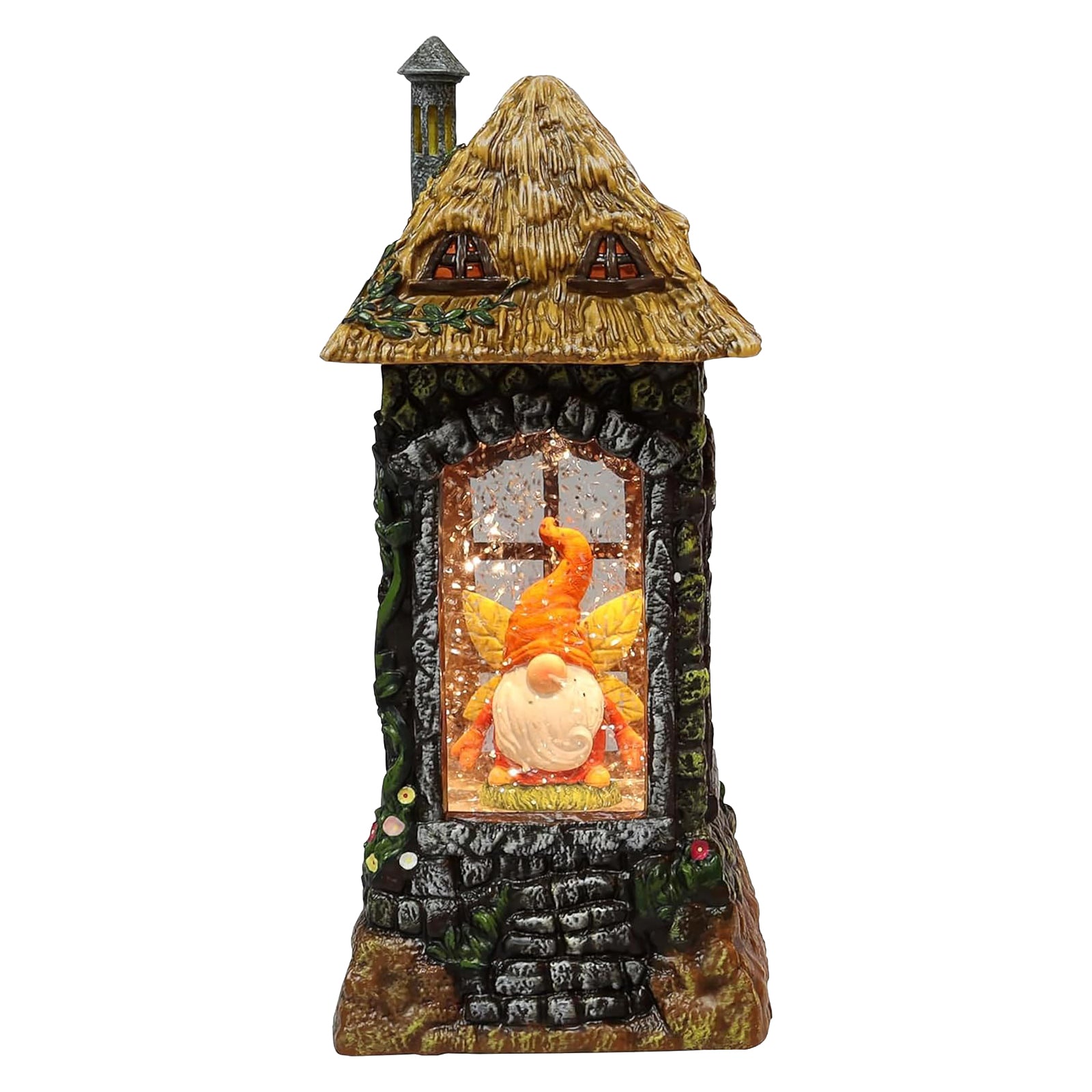 Acrylic Gnome House Lantern LED Light-Up Water Spinning Fall Decoration