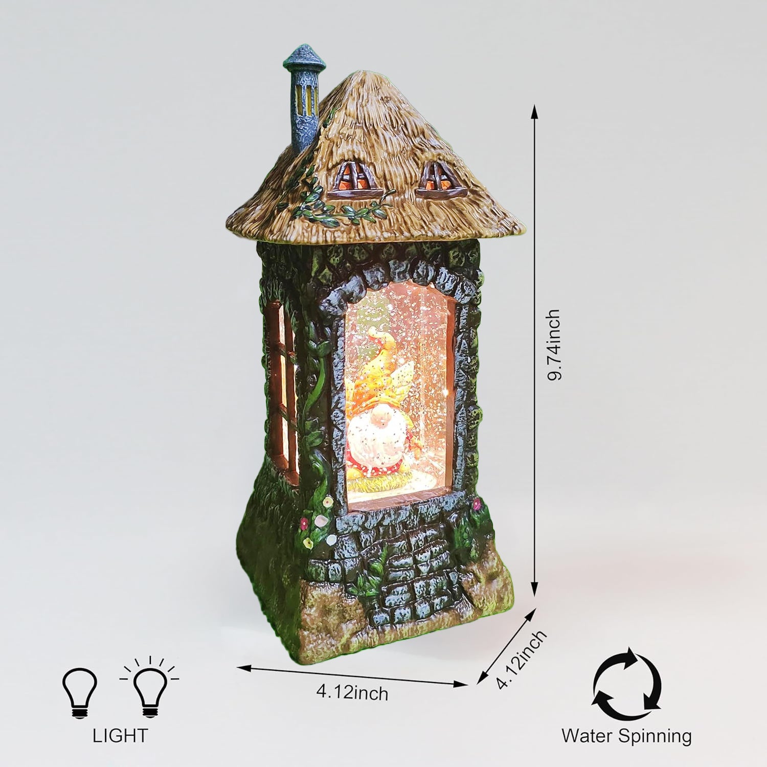 Acrylic Gnome House Lantern LED Light-Up Water Spinning Fall Decoration