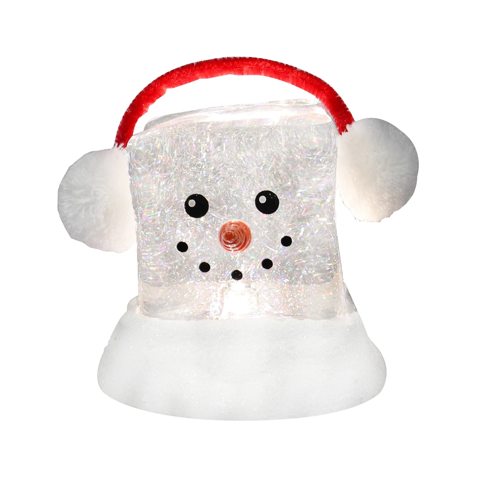 Acrylic Ice Cube Snowman LED Lighted Water Spinning Glitter Decoration