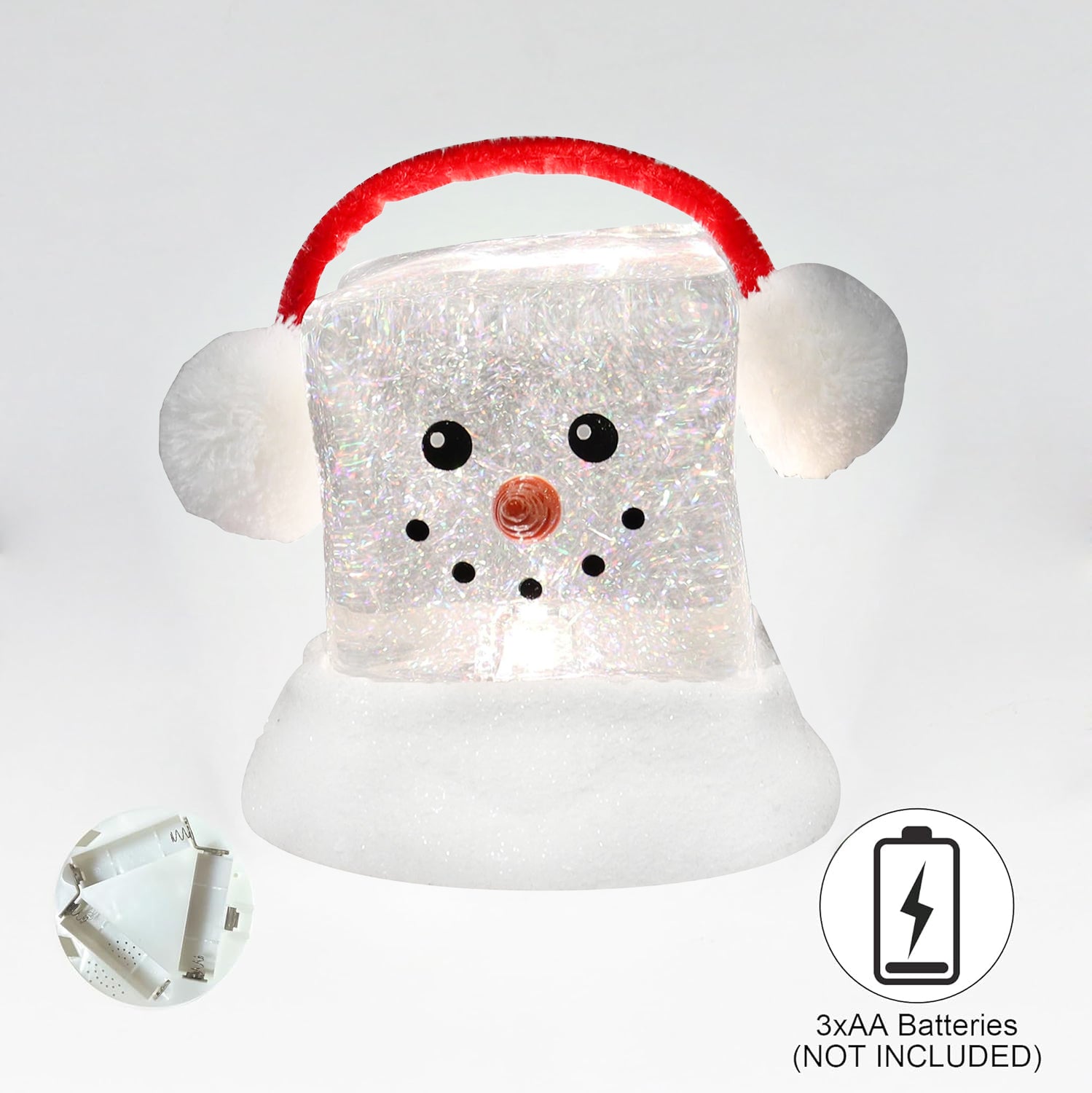 Acrylic Ice Cube Snowman LED Lighted Water Spinning Glitter Decoration