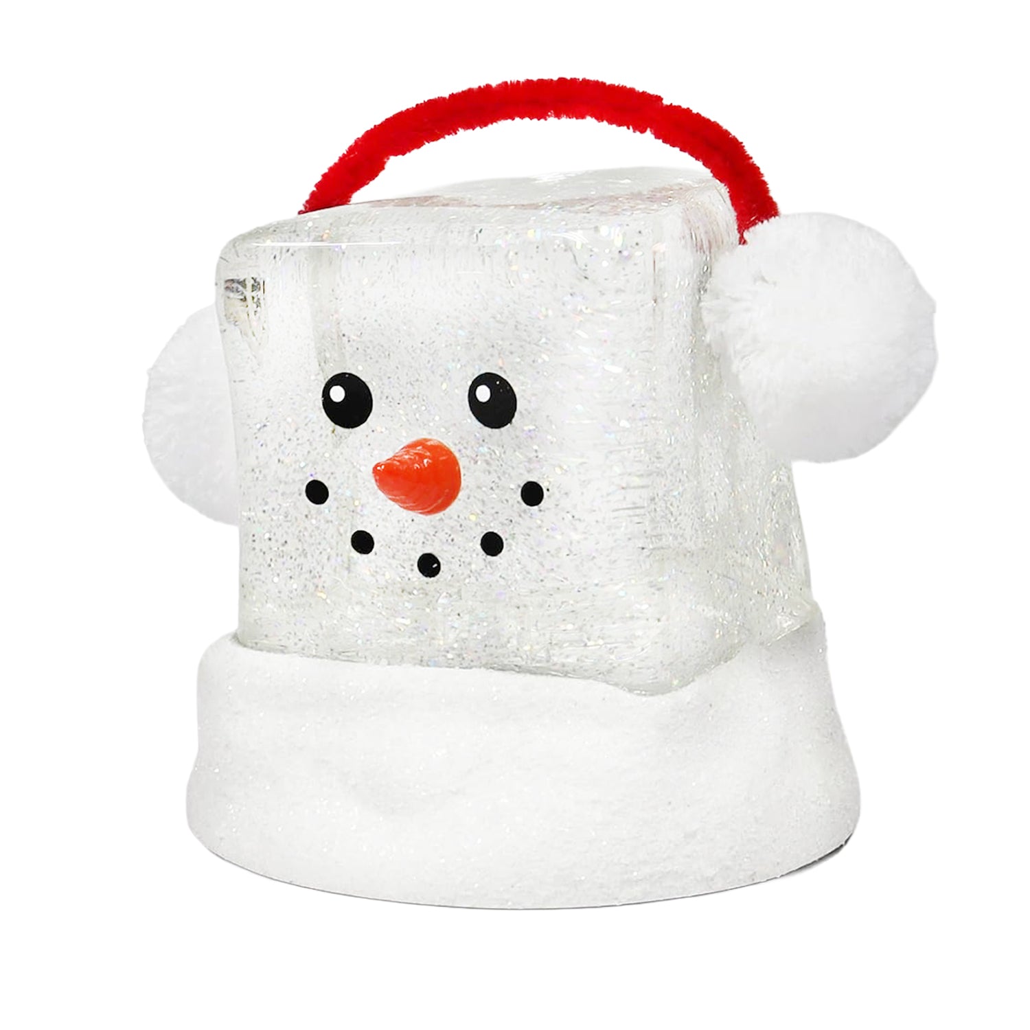Acrylic Ice Cube Snowman LED Lighted Water Spinning Glitter Decoration