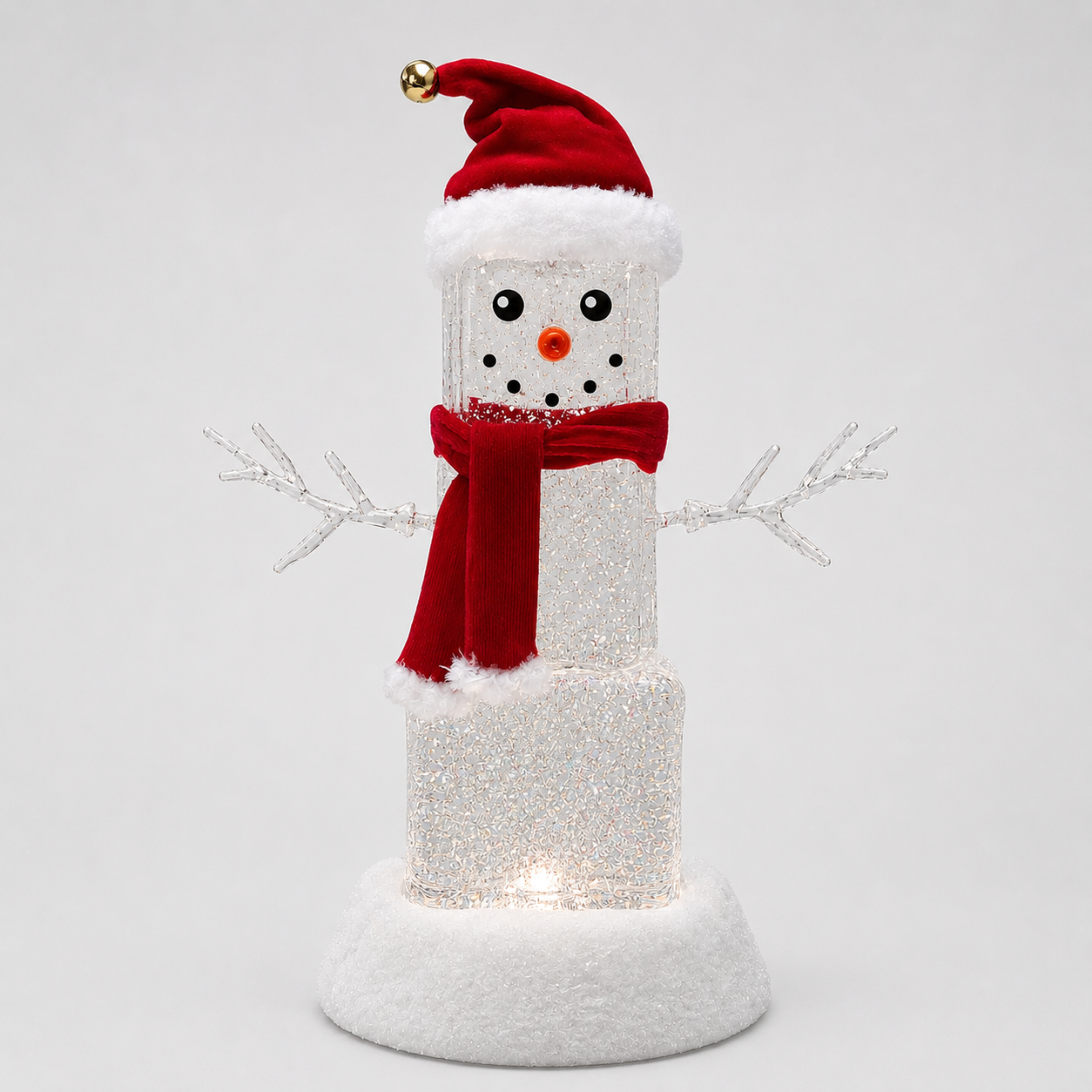 Acrylic Ice Cube Snowman Light-Up Glitter Water Spinning