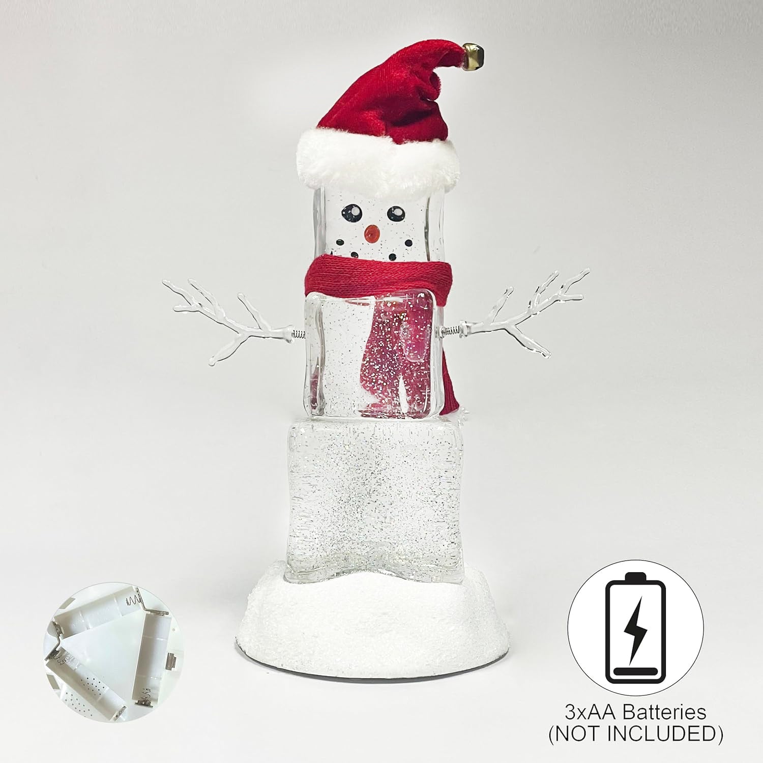 Acrylic Ice Cube Snowman Light-Up Glitter Water Spinning