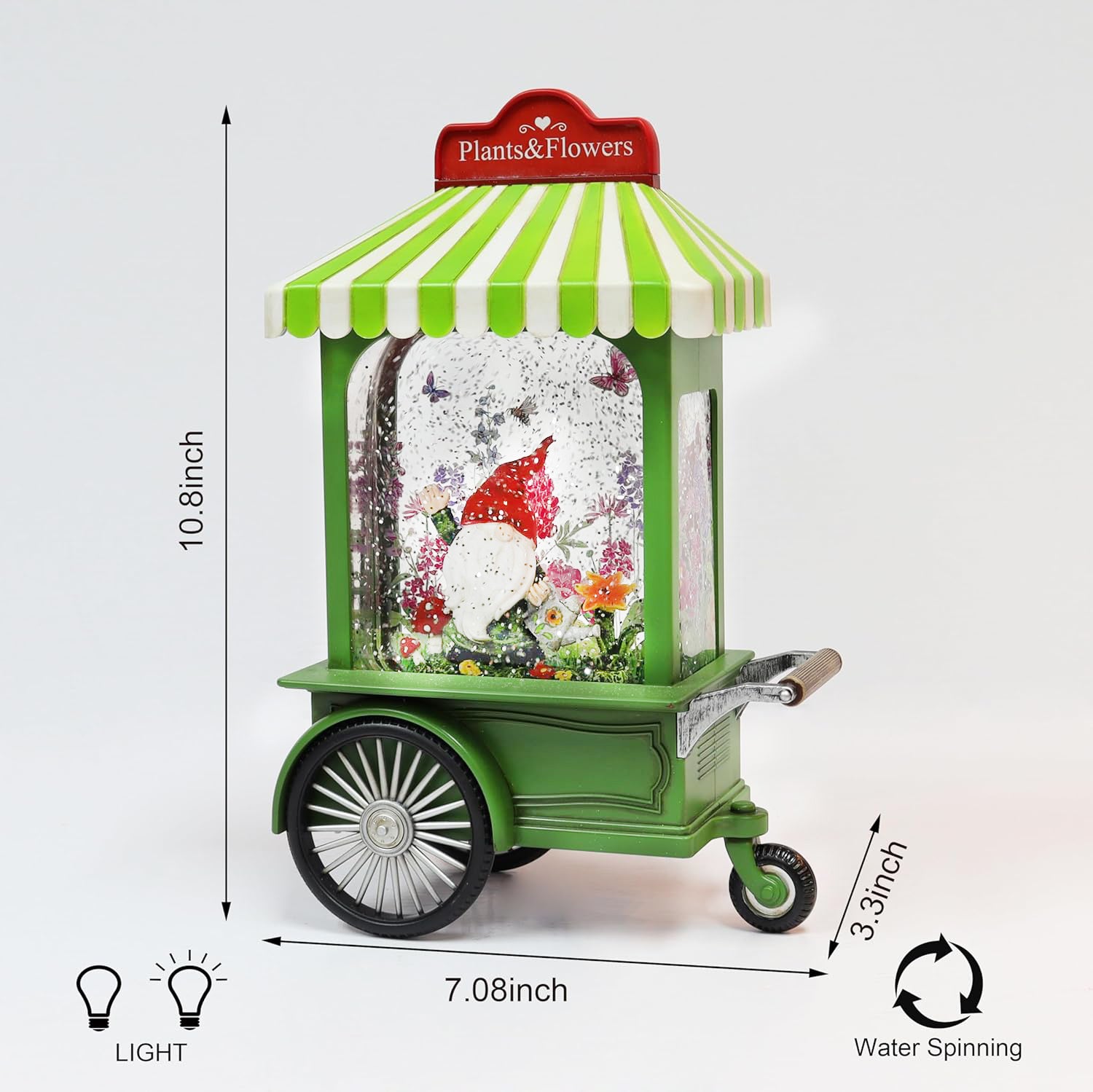 Acrylic LED Water Spinning Cart with Gnome Light-Up Garden Decoration Battery Operated Fairy Light