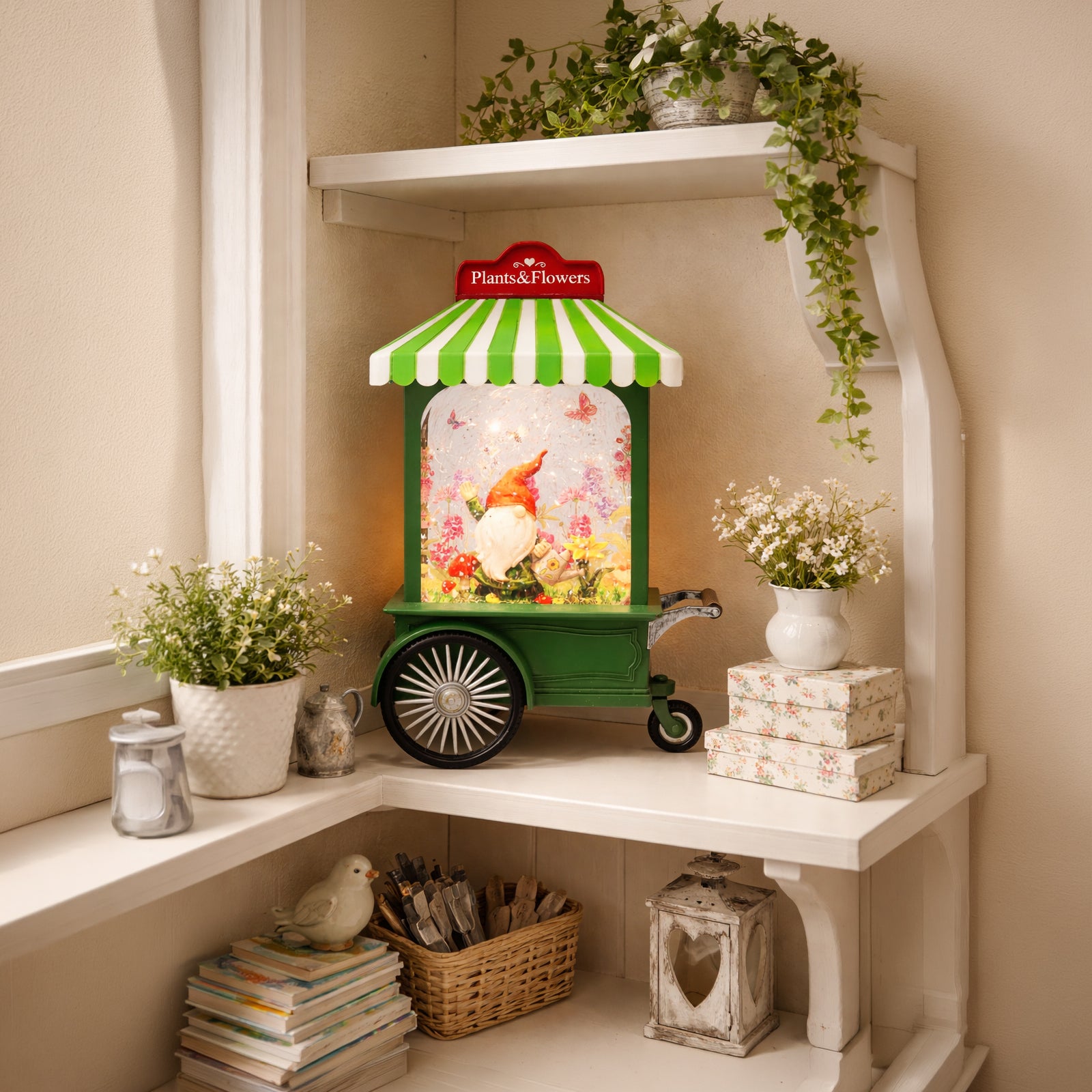 Acrylic LED Water Spinning Cart with Gnome Light-Up Garden Decoration Battery Operated Fairy Light