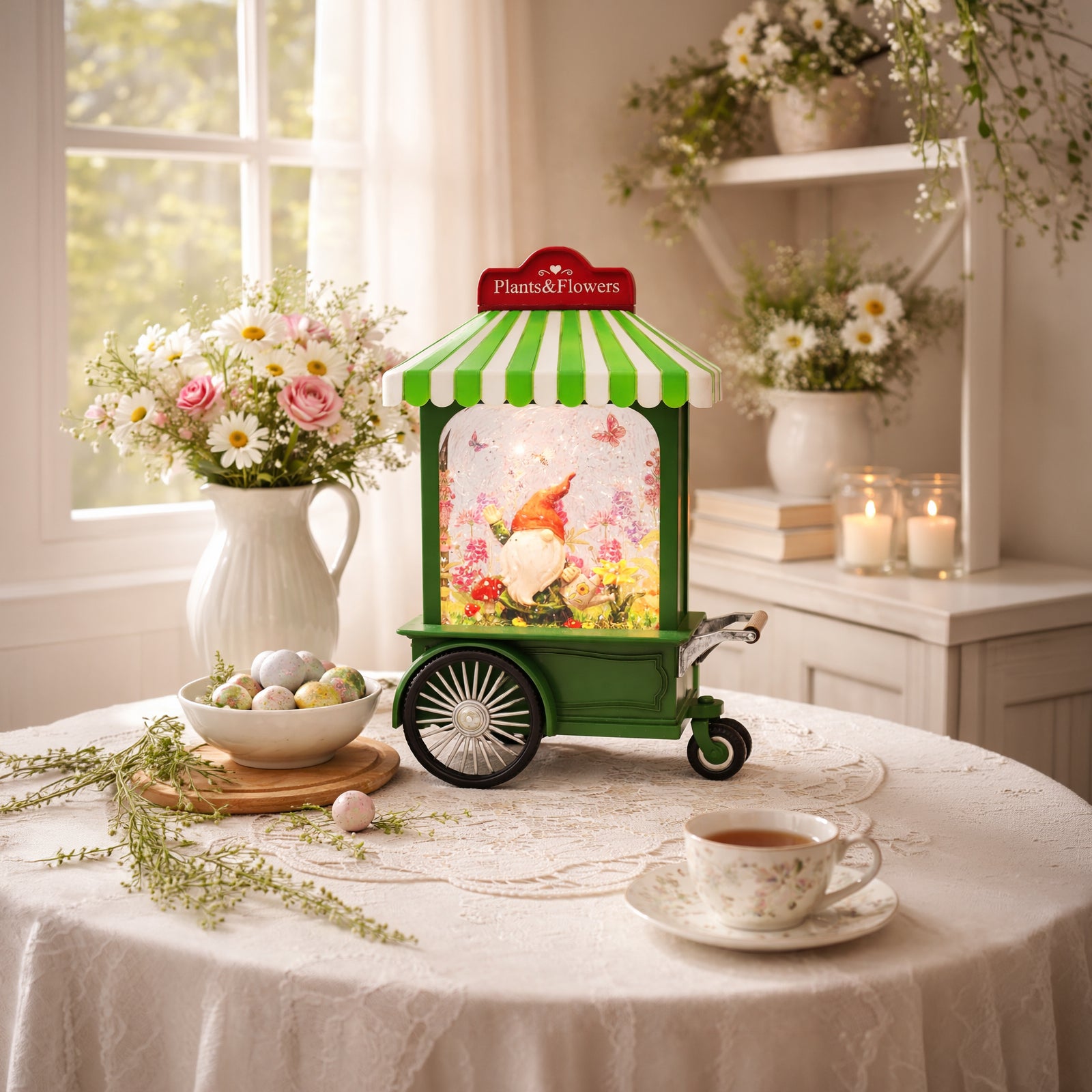 Acrylic LED Water Spinning Cart with Gnome Light-Up Garden Decoration Battery Operated Fairy Light