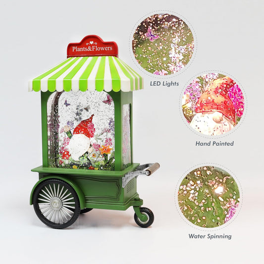 Acrylic LED Water Spinning Cart with Gnome Light-Up Garden Decoration Battery Operated Fairy Light