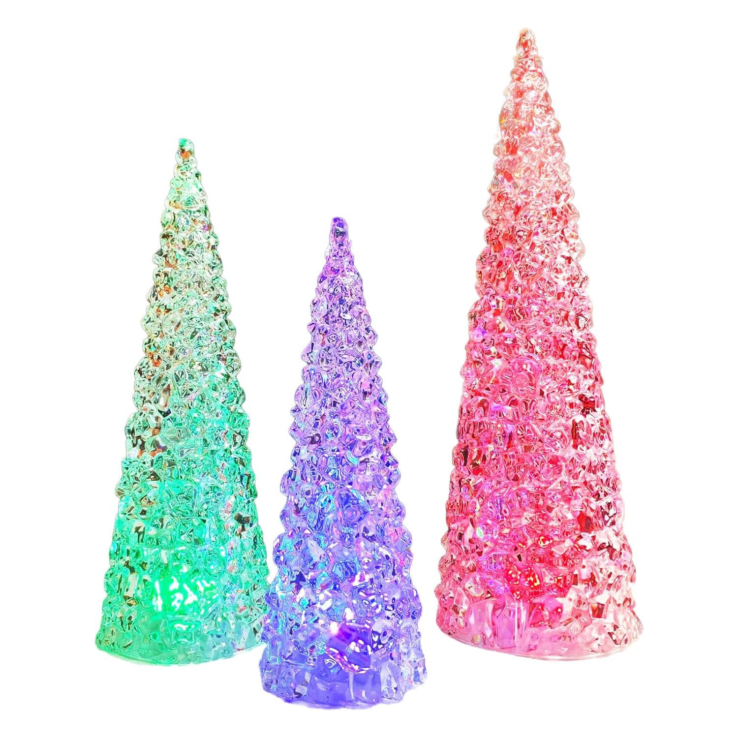 Acrylic Tree Set 3 Pack Color Changing Tabletop Holiday Decoration LED Lighted