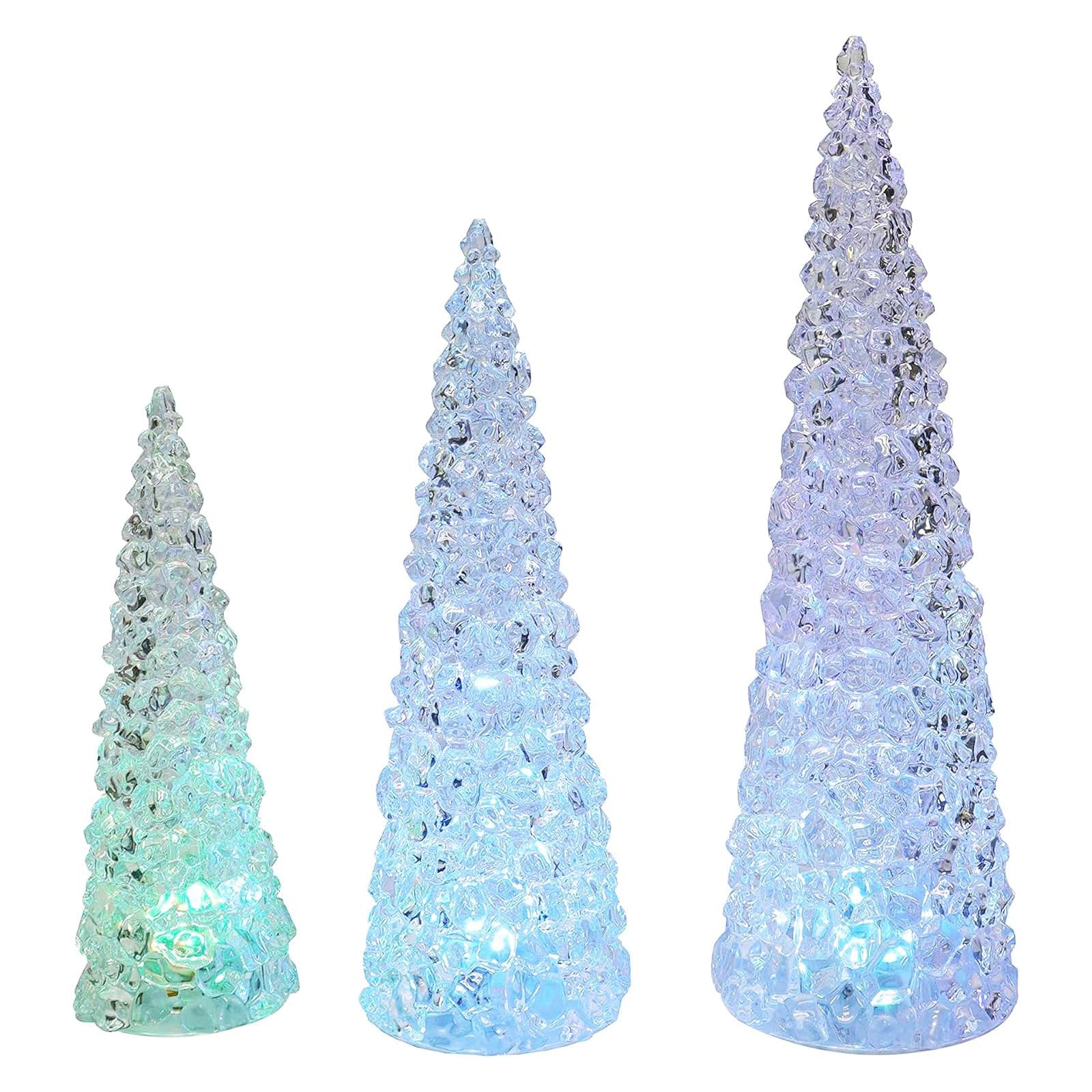 Acrylic Tree Set 3 Pack Color Changing Tabletop Holiday Decoration LED Lighted