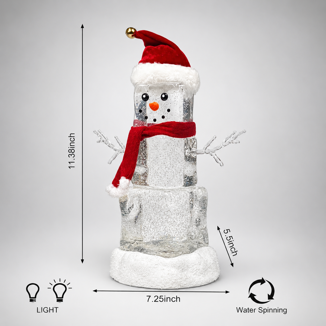 Acrylic Ice Cube Snowman Light-Up Glitter Water Spinning