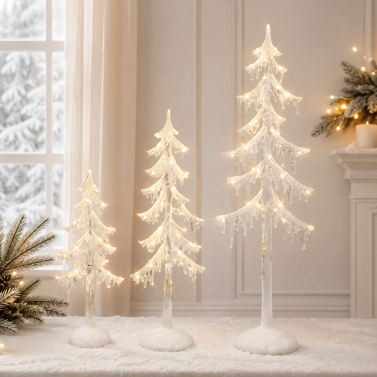 Acrylic Icicle Trees 3-Pack LED Battery Operated Light-Up 24.4