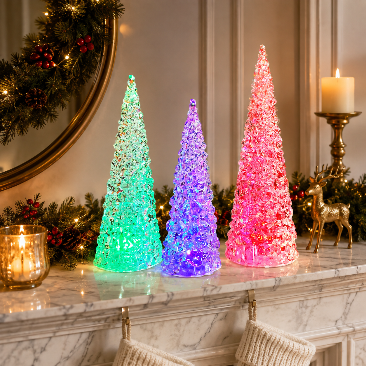 Acrylic Tree Set 3 Pack Color Changing Tabletop Holiday Decoration LED Lighted