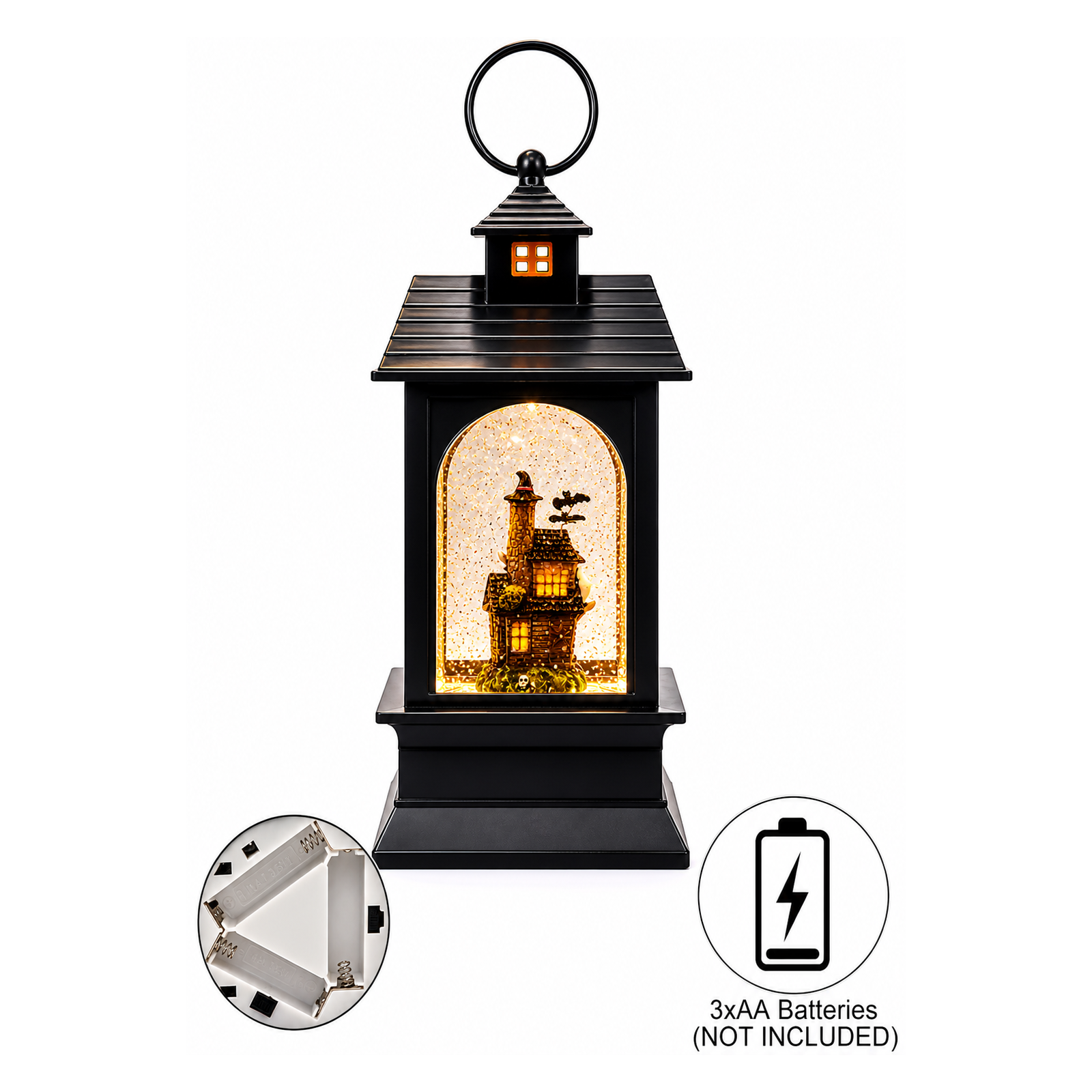 Midnight Manor 9.25” H Acrylic Water Spinning Snow Globe Halloween Lantern with Water Glittering