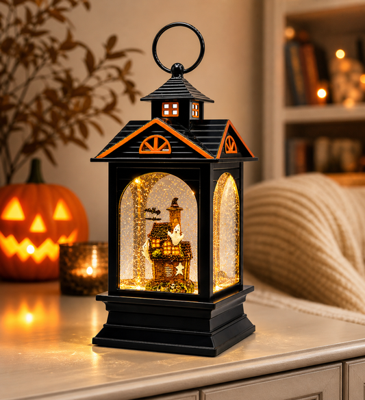 Midnight Manor 9.25” H Acrylic Water Spinning Snow Globe Halloween Lantern with Water Glittering
