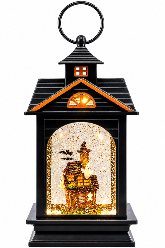 Midnight Manor 9.25” H Acrylic Water Spinning Snow Globe Halloween Lantern with Water Glittering