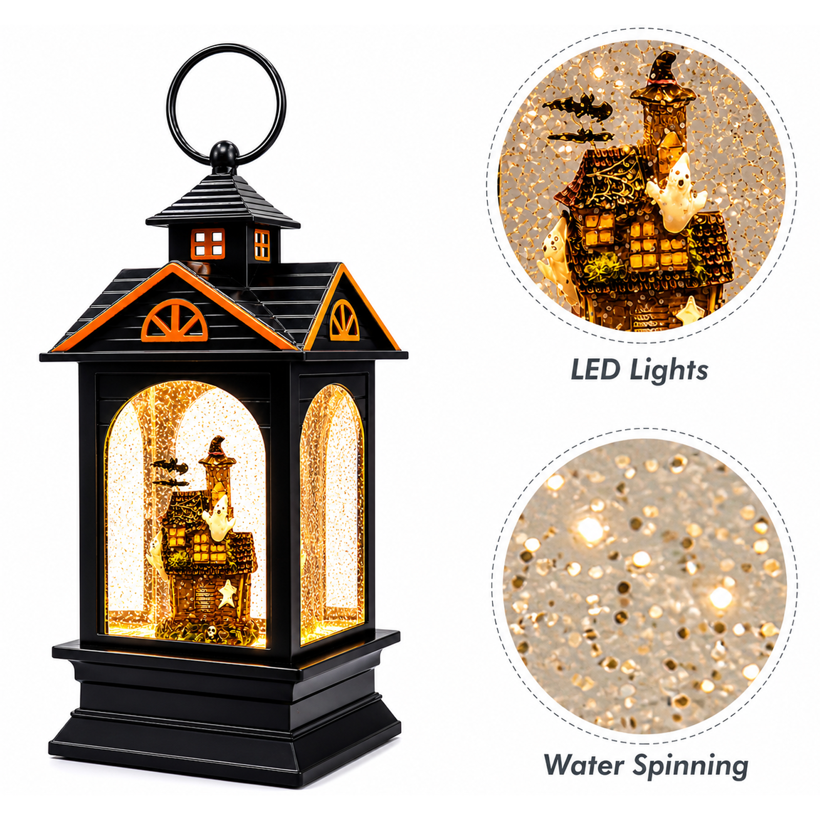 Midnight Manor 9.25” H Acrylic Water Spinning Snow Globe Halloween Lantern with Water Glittering