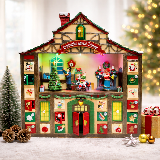 Animated Advent Calendar House, Tabletop Decor with LED Lights and Christmas Music
