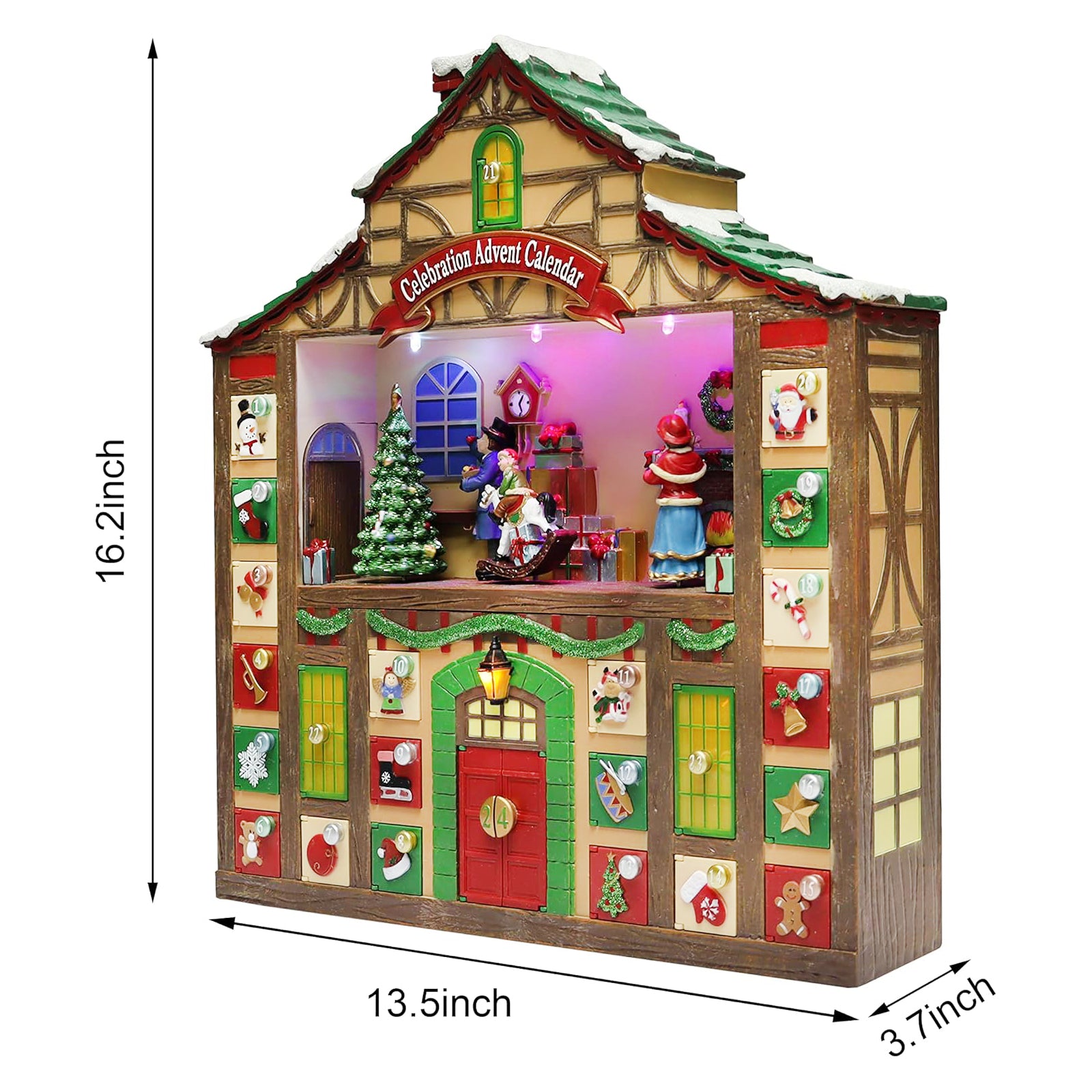Animated Advent Calendar House, Tabletop Decor with LED Lights and Christmas Music
