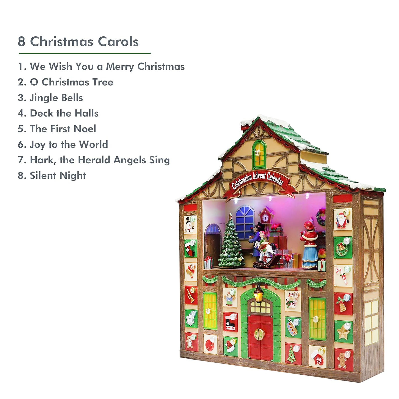 Animated Advent Calendar House, Tabletop Decor with LED Lights and Christmas Music