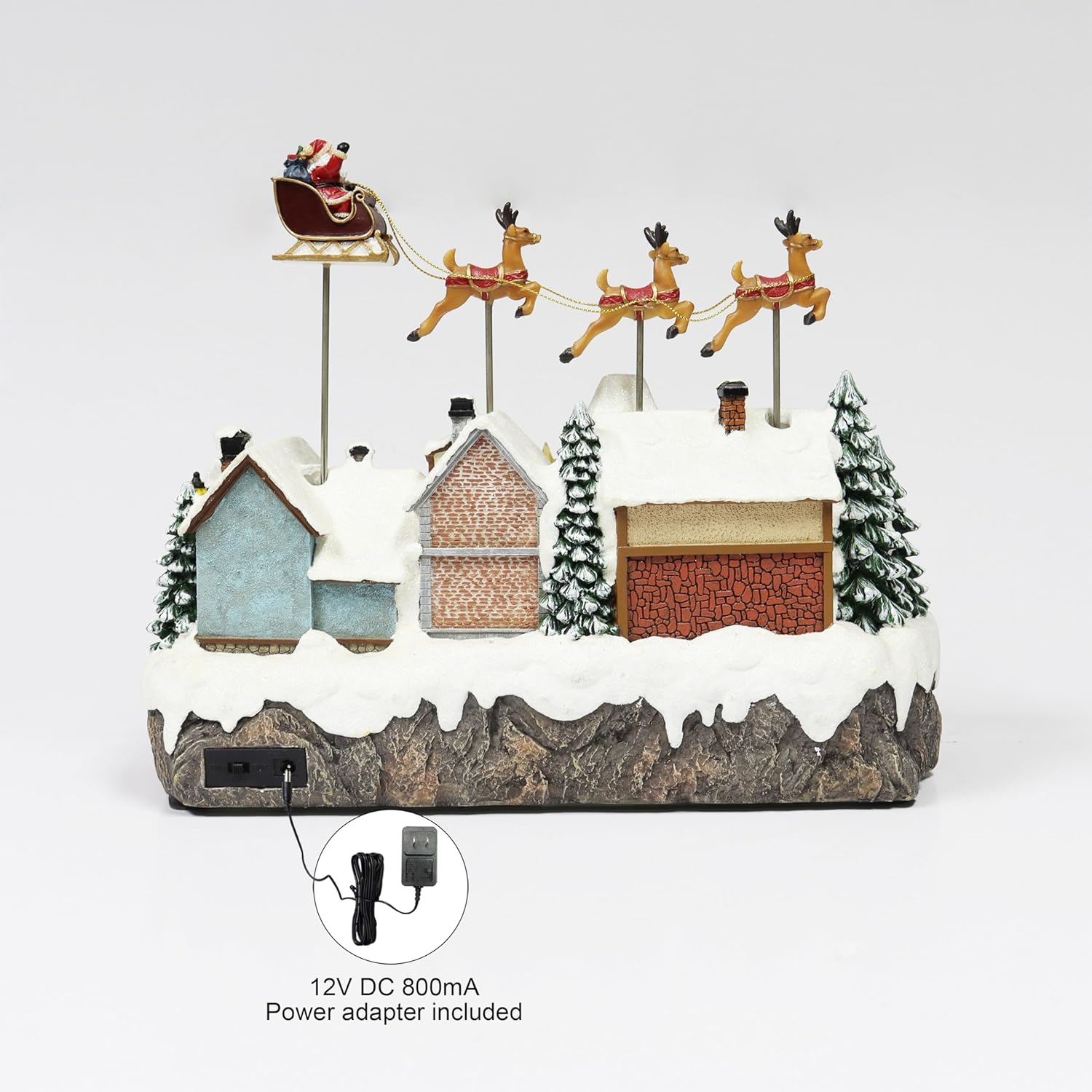 Animated Christmas Village with Santa Sleigh & Reindeer Lighted Polyresin Holiday Scene with LED Lights & Music Adaptor Included
